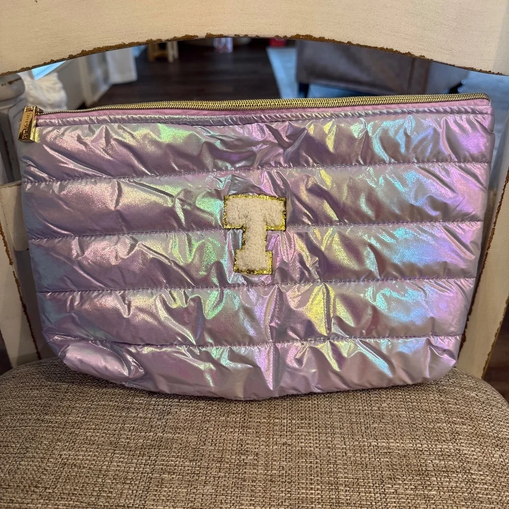 Iridescent Quilted “T” Makeup Organizer Pouch